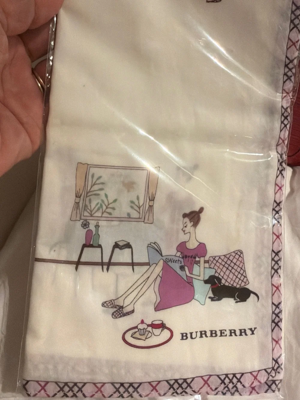 Burberry Cream Silk Scarf with Pink & Black Print - Picture 2 of 6